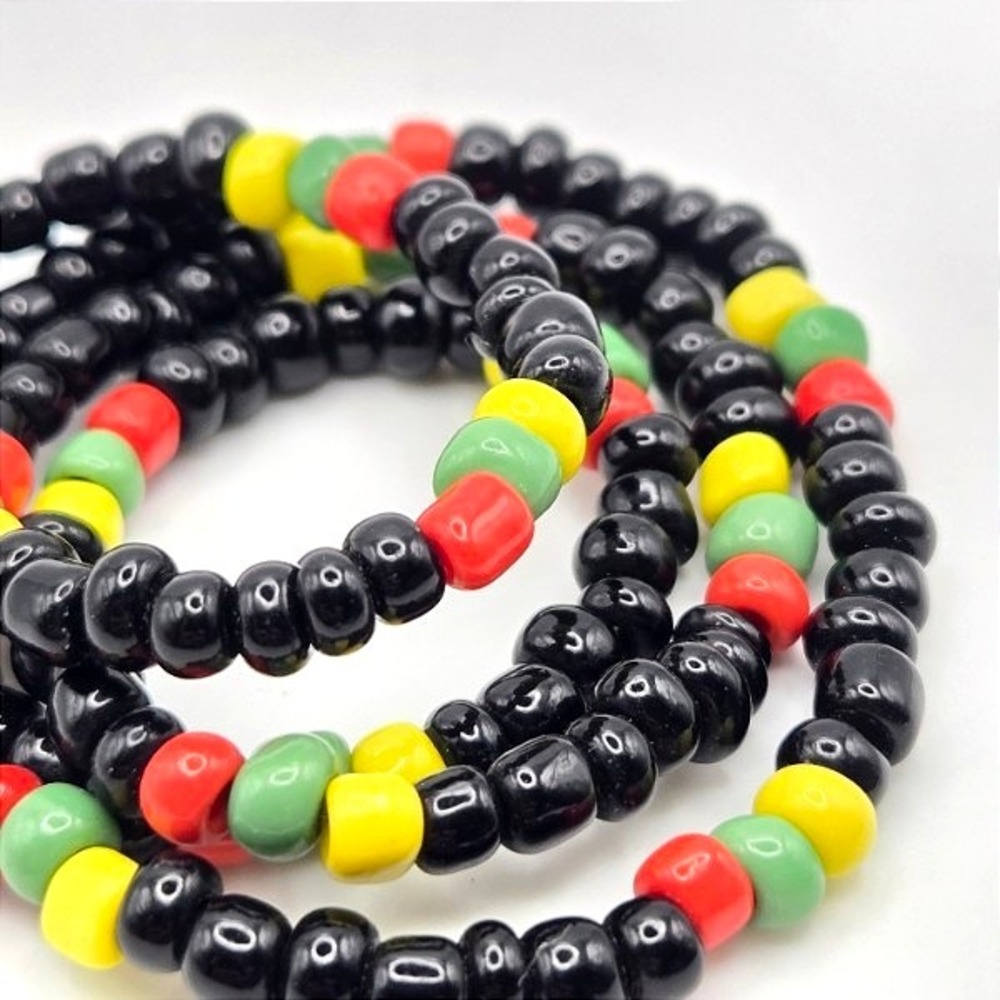 Handmade Rasta Beaded Necklace Red Yellow Green Black Seed Bead Reggae Colors